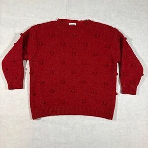 Macaron XL Red Pom Pom Sweater Womens Crew Neck Bobble Knit Long Sleeve